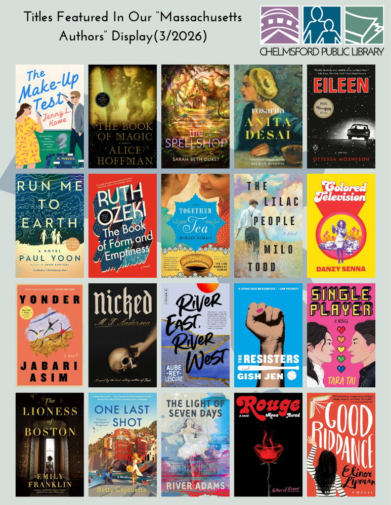 collection of book covers of the titles featured in our Massachusetts Authors Display