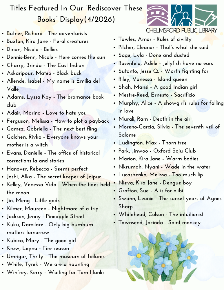 List of titles from our Rediscover Books from the Bottom Shelf Display