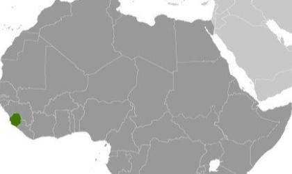 An example of the locator map from the CIA World Factbook. Sierra Leone appears on the western coast of Africa.