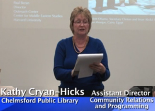 Kathy Cryan-Hicks introducing a program
