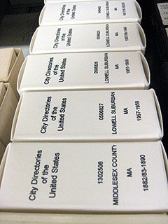 Microfilm boxes of city directories